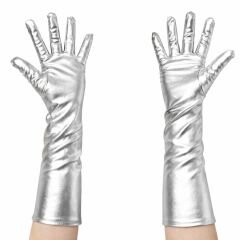 Gümüş Renk Dirsek Altı Lüks Saten Eldiven 40 cm