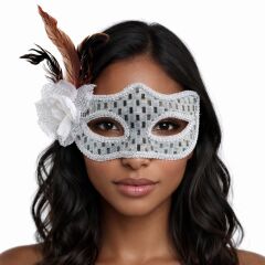 Gümüş Renk Tüylü Balo Maskesi Kadın Parti Aksesuarı