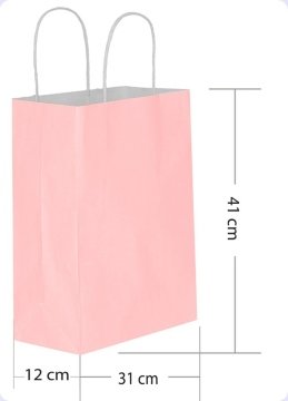 25 Li 31x41 cm Büküm saplı Kağıt Çanta-Poşet Pembe