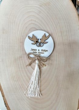 6 cm Süslü Kuşlu Kabartmalı Mdf Söz, Nişan Magnet
