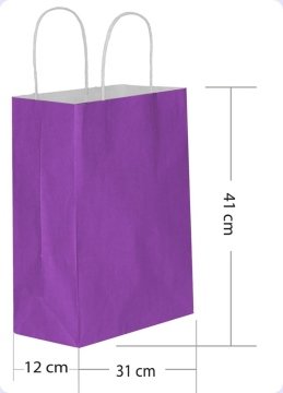 25 Li 31x41 cm Büküm saplı Kağıt Çanta-Poşet Mor