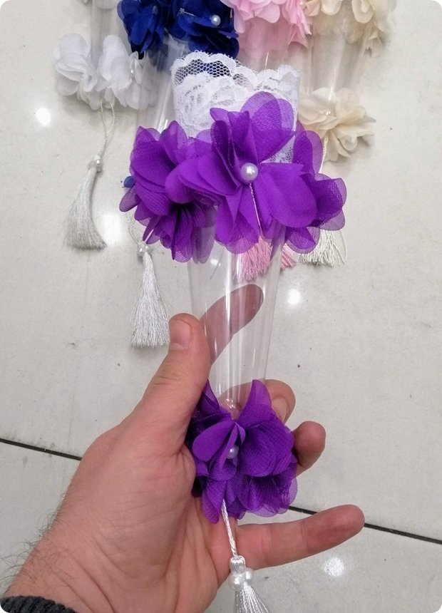 lazer kesim Çiçek süslü külah kutu FUSYA