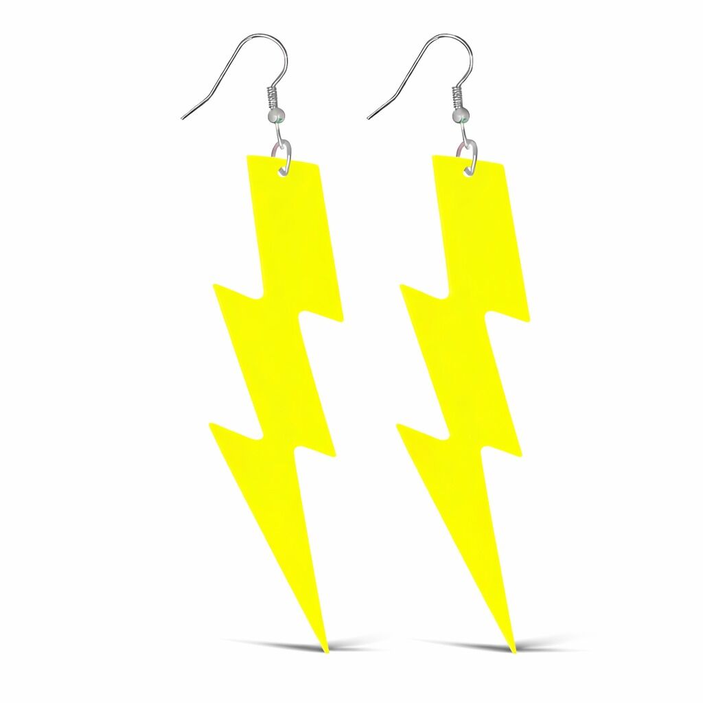 80’ler 90'lar Retro Neon Sarı Şimşek Küpe 10 cm