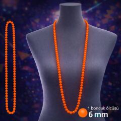 Neon Turuncu Boncuk Kolye 80 cm – Retro 80’ler 90’lar Parti Aksesuarı