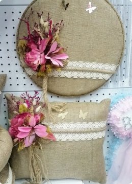 Çiçekli hasır bebek Kapı süsü,Sepet,Takı Yastığı SEPET PEMBE