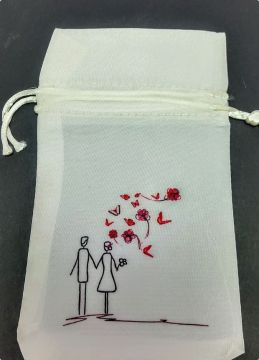 Gelin Damat elele çiçekli Figür Baskılı Kese