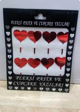 8 Li Kalp Pleksi ayna cup cake, pasta süsü