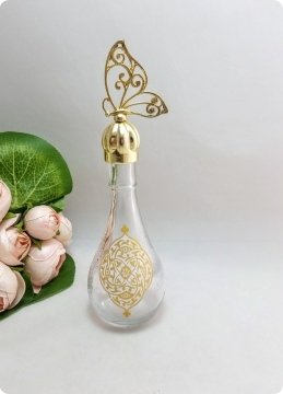 12 li Metalize Kelebek Tepelikli Kilim Motifli Cam Kolonya Şişesi