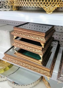 Ayaksız Kare Ahşap jardinyer takımı ALTIN