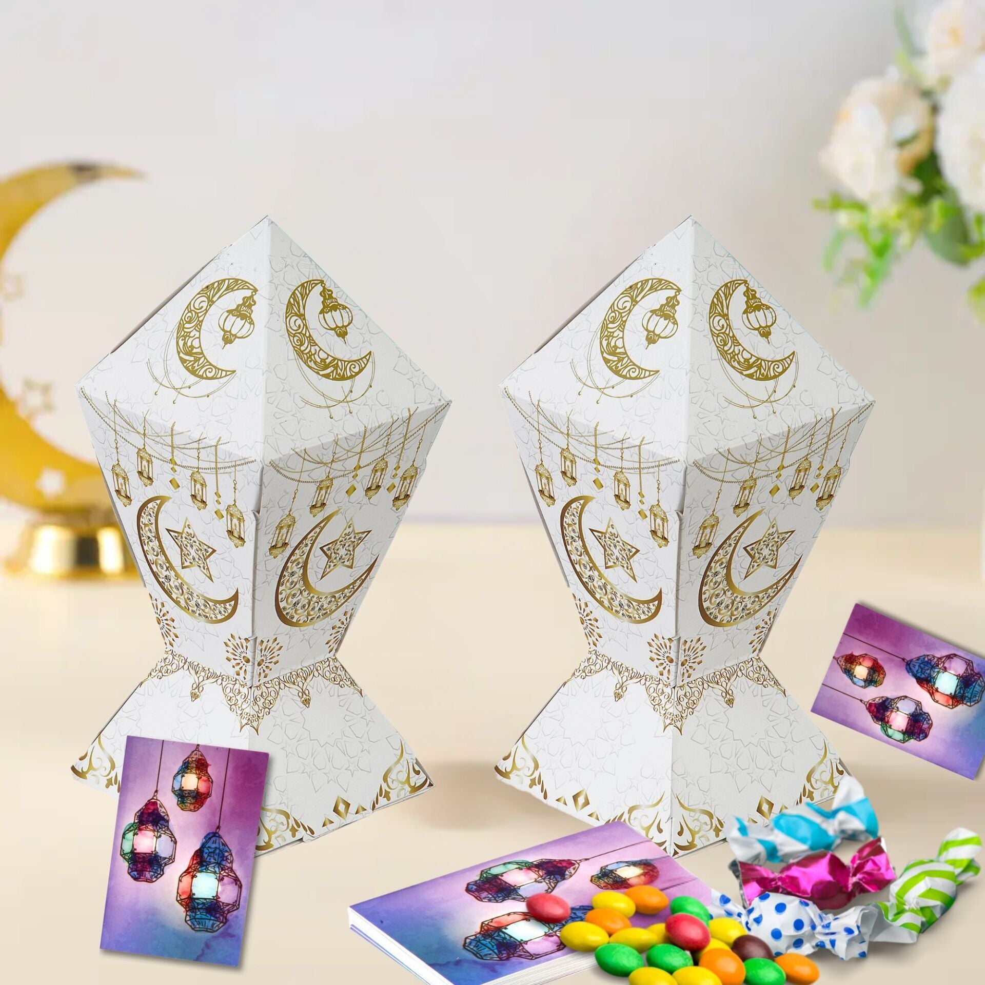 Ramazan Fener Temalı Hediye ve Tebrik Kartı, 10 Adet, Ambalaj ve Paketleme Etiketi, 6x8 Cm