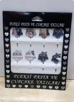 8 Li Baykuş Pleksi Ayna cup cake, pasta süsü
