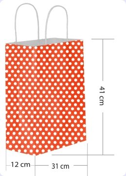25 Li 31x41 cm Büküm saplı Kağıt Çanta-Poşet Kırmızı Puanlı
