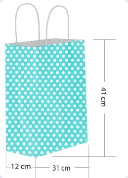 25 Li 31x41 cm Büküm saplı Kağıt Çanta-Poşet Mavi Puanlı