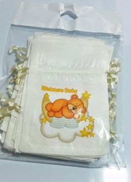 Uyuyan ayıcık  (Welcome Baby yazılı) Bebek Figür Baskılı Kese
