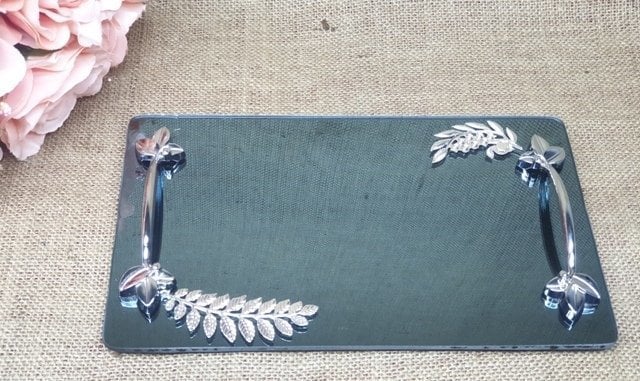 Yaprak desenli Şeffaf  (Yüzük tepsisi , damat kahvesi) GUMUS DAMAT TEPS