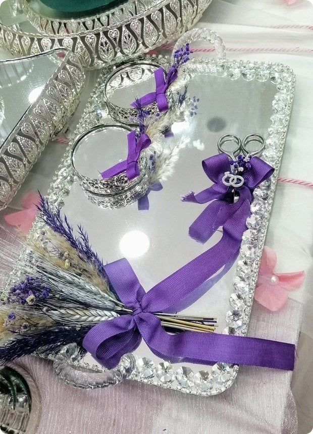 Süslü savarovski taşlı nişan Tepsisi / Damat Kahvesi 2 LI TAKIM