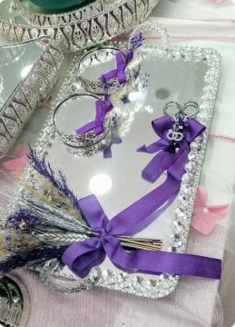 Süslü savarovski taşlı nişan Tepsisi / Damat Kahvesi 2 LI TAKIM