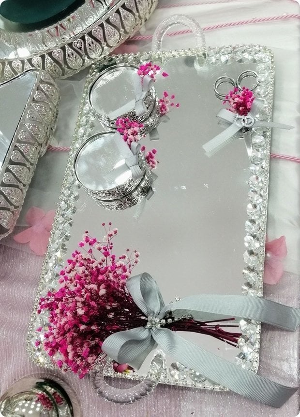 Süslü savarovski taşlı nişan Tepsisi / Damat Kahvesi 2 LI TAKIM