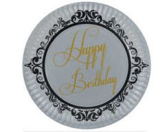TABAK HAPPY BIRTHDAY GÜMÜŞ 23CM PK:8 KL:12
