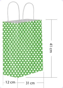 25 Li 31x41 cm Büküm saplı Kağıt Çanta-Poşet Yeşil Puanlı