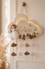 Peri kızı dekorlu Işıklı  Kabartmalı Bulut Kapı Süsü