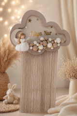 Peri kızı dekorlu Sütlü kahve Püsküllü Işıklı bulut kapı süsü