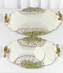 Kenarı kumlu oval polyester  tepsi seti