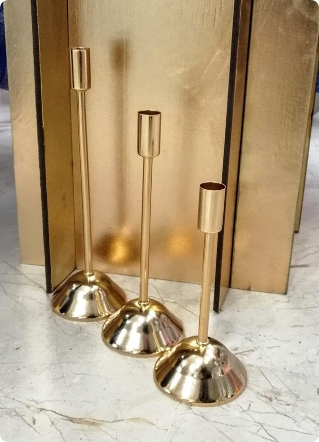 3 lü ince mumluk şamdan seti GUMUS