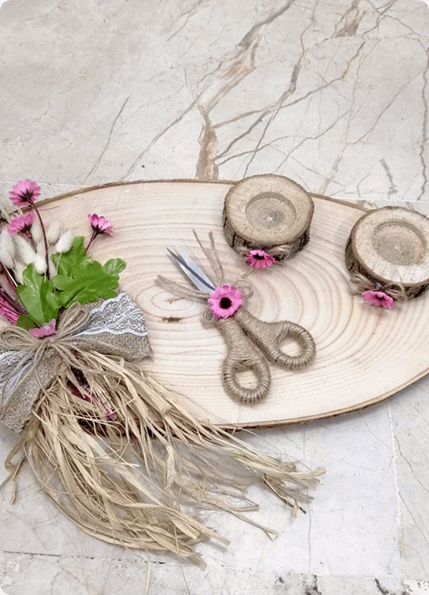 Başaklı fuşya oval ahşap ağaç tepsi