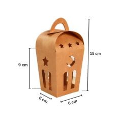 Ramazan Temalı Dekoratif Fener Kutusu, Ay Yıldız Kesim Hediyelik Kutu Seti, 6x9 Cm-12 Adet, Kraft
