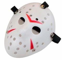 Beyaz Renk Kırmızı Çizgili Tam Yüz Hokey Jason Maskesi Hannibal Maskesi