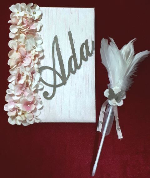 Süslü Yaldızlı deftere çiçekli anı defter&kalem MAVI