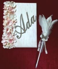 Süslü Yaldızlı deftere çiçekli anı defter&kalem MAVI