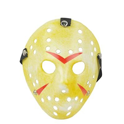 Sarı Renk Kırmızı Çizgili Tam Yüz Hokey Jason Maskesi Hannibal Maskesi