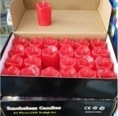 Led Işıklı Kırmızı Mum 24'lü Paket