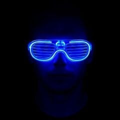 Mavi Led Işıklı Parti Gözlüğü - Neon Glow Şerit Gözlük 3 Modlu