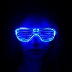 Mavi Led Işıklı Parti Gözlüğü - Neon Glow Şerit Gözlük 3 Modlu