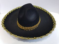 Altın Renk Şeritli Meksika Mariachi Latin Şapkası 55 cm Çocuk