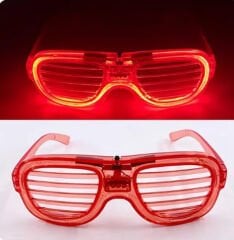 Kırmızı Led Işıklı Parti Gözlüğü - Neon Glow Şerit Gözlük 3 Modlu