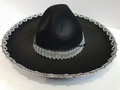 Gümüş Renk Şeritli Meksika Mariachi Latin Şapkası 55 cm Çocuk