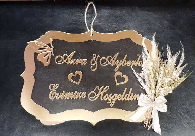 Süslü İçi Şeffaf Dikdörtgen Evimize Hoşgeldiniz Kapı Süsü