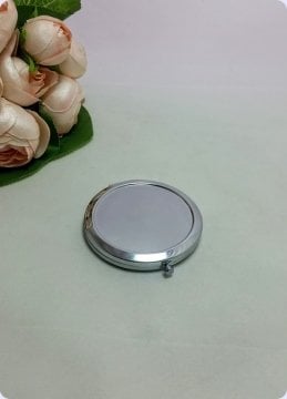 12 li Yuvarlak (Metal) Sade Gümüş Makyaj / Kapaklı El aynası