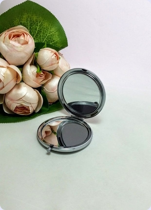 12 li Yuvarlak (Metal) Sade Gümüş Makyaj / Kapaklı El aynası