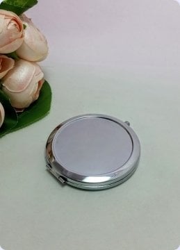 12 li Yuvarlak (Metal) Sade Gümüş Makyaj / Kapaklı El aynası