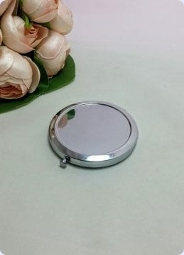 12 li Yuvarlak (Metal) Sade Gümüş Makyaj / Kapaklı El aynası