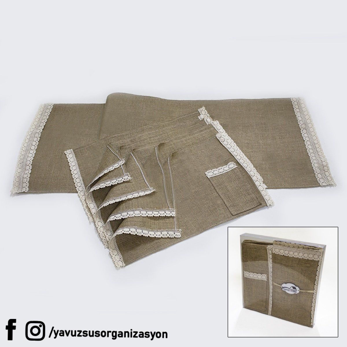 6 Lı Kanaviçe Runner & Amerikan Servis Seti 1 TANE