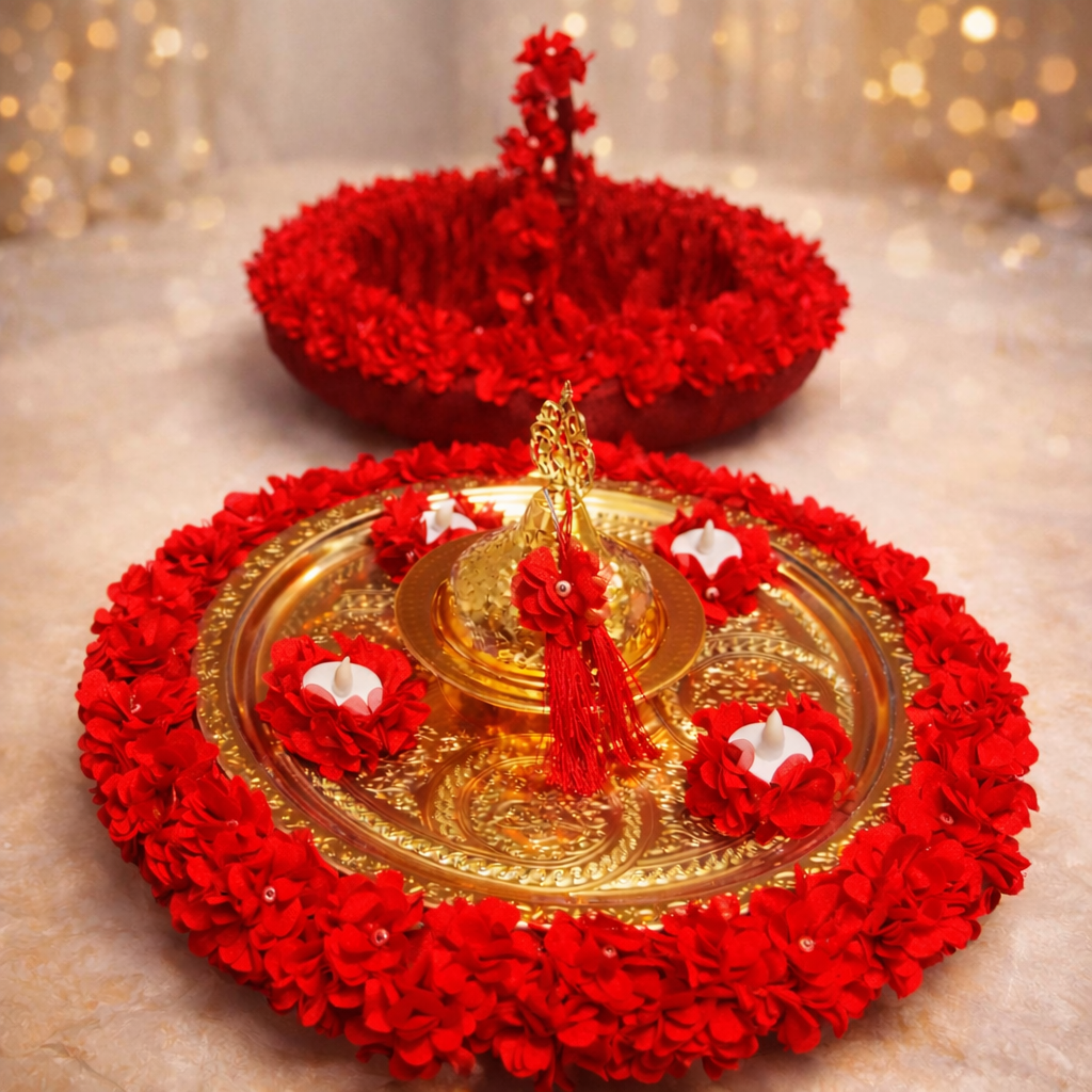 Lazer çiçekli metal tepsili Kına Tepsisi & Sepeti takım