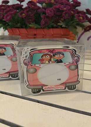 25 li Magnet Çerçeve (Gelin Damat Figür Eski Araba)