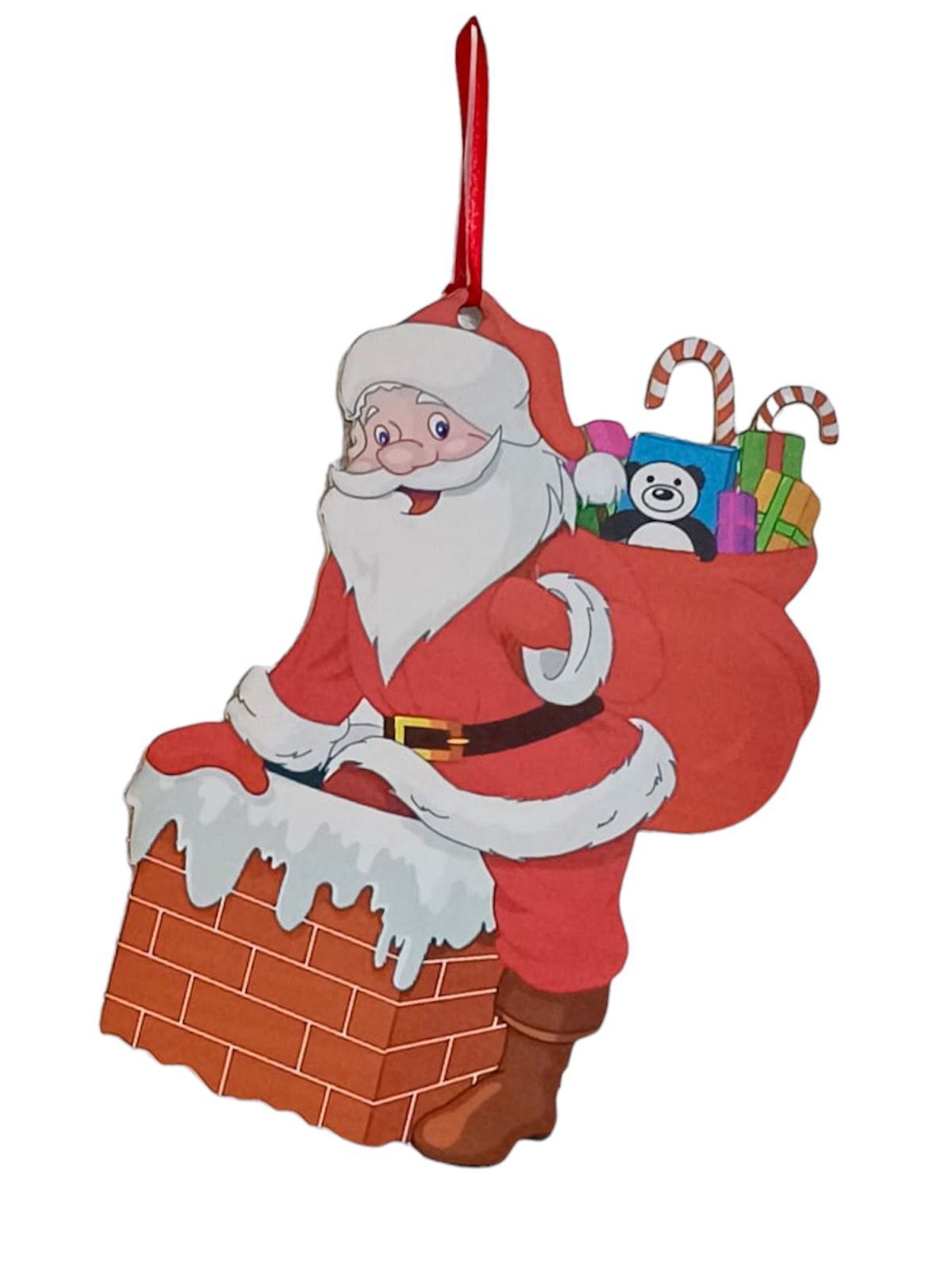 Hediye Paketli Noel  Baba Ahşap Kapı Süsü(33,5*25cm)