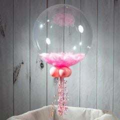 Pembe Tüylü Dekorasyon Şeffaf Balon 24 İnch